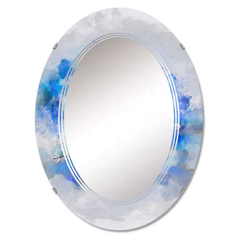 Bonhomme de neige dans une forêt d'hiver bleue - Miroir mural pour enfants, 36 po x 24 po