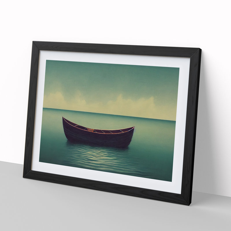 Wooden Boat - Single Picture Frame Painting, Black, 46cm H x 64cm W x 2cm D