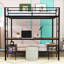 Lit double superposé double au-dessus d'un lit double avec bureau d'étude, tablettes, ports de charge intégrés-1560150213
