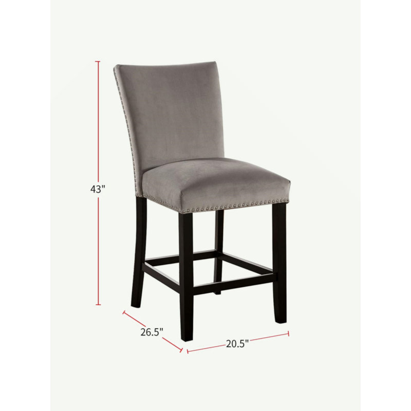 Ensemble attrayant de chaises de salle à manger à hauteur de comptoir de 2 pièces avec siège en flanelle grise et garniture cloutée