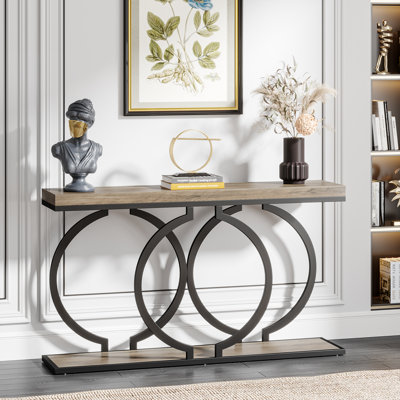 Korrion 55.11" Console Table with Metal Frame, Narrow Sofa Table for Living Room, Entrance, Hallway