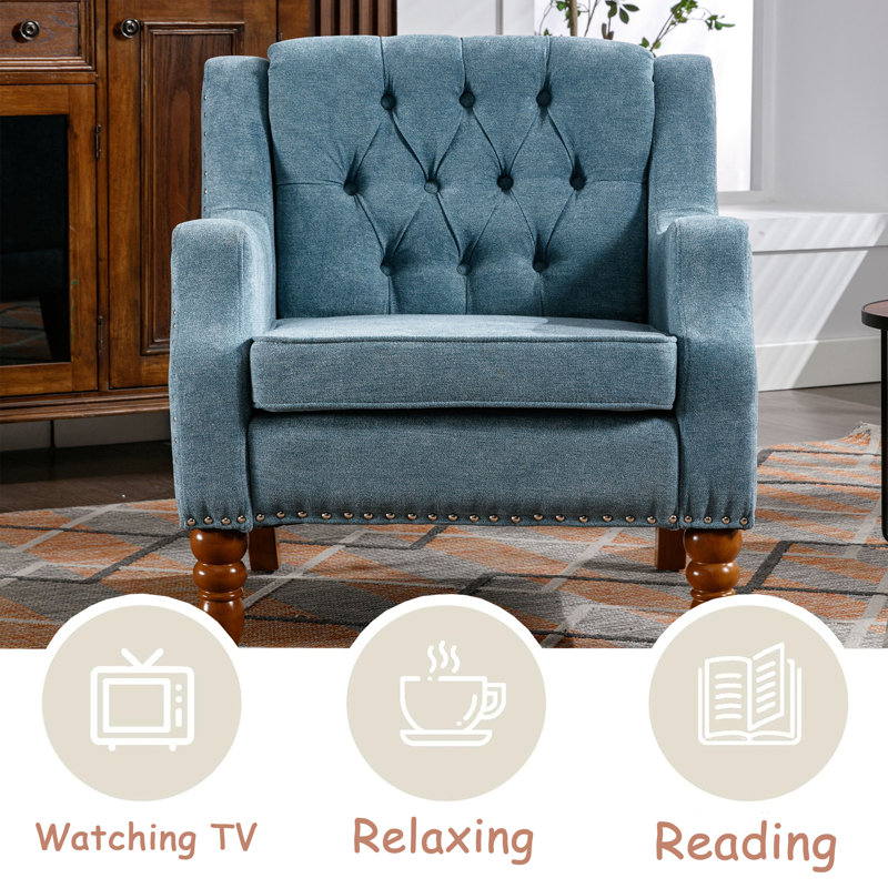Fauteuil Brodan, Mélange de polyester bleu / lin