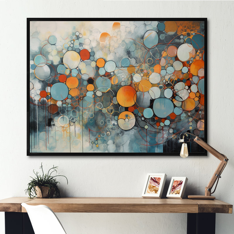 Illusions géométriques orange et bleues - Impressions encadrées géométriques abstraites, H 34 po x l 44 po x P 1,5 po