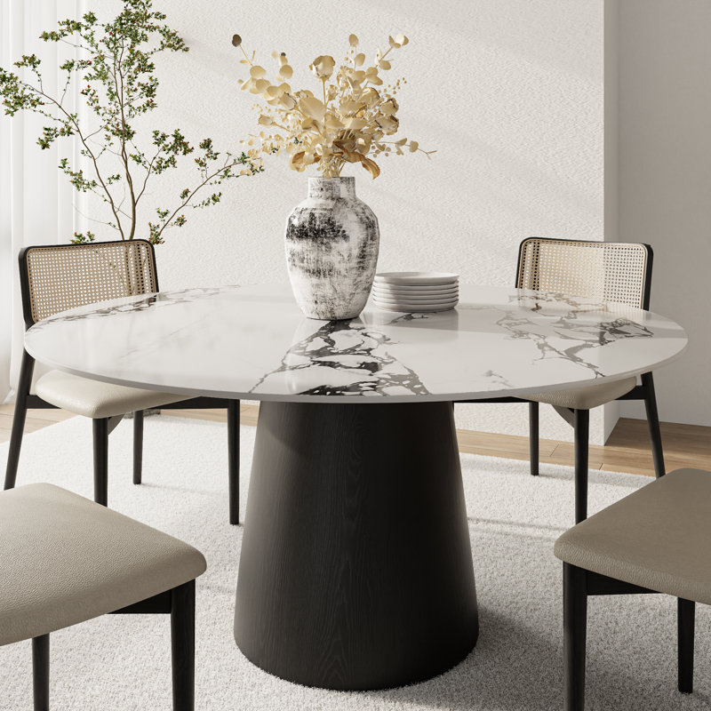 Table de salle à manger moderne pour 8 personnes Bobrow, Noir, Saphir noir, H 29,52 po x l 59,06 po x P 59,06 po