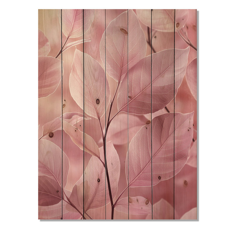 Rose Shadows Among The Leaves III - Leaves Wood Print - On Natural Pine Wood, 20" H x 10" W x 0.78" D