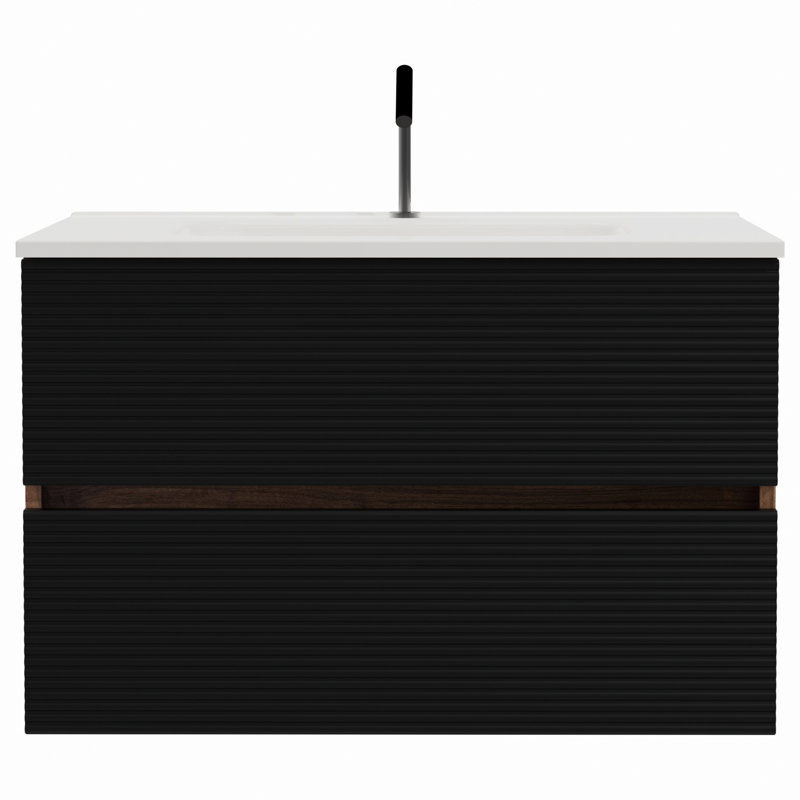 Wall Mounted Bathroom Vanity With Integrated Ceramic Sink, Floating Bathroom Vanity For Modern Bathroom, 36", Walnut