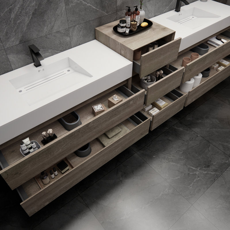Meuble-lavabo mural double 114 po Albizu, Gris