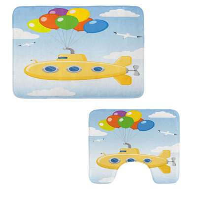  Yellow Submarine Bathroom Rug Set 2 Pieces Rectangle & Contour Mats Multicolor