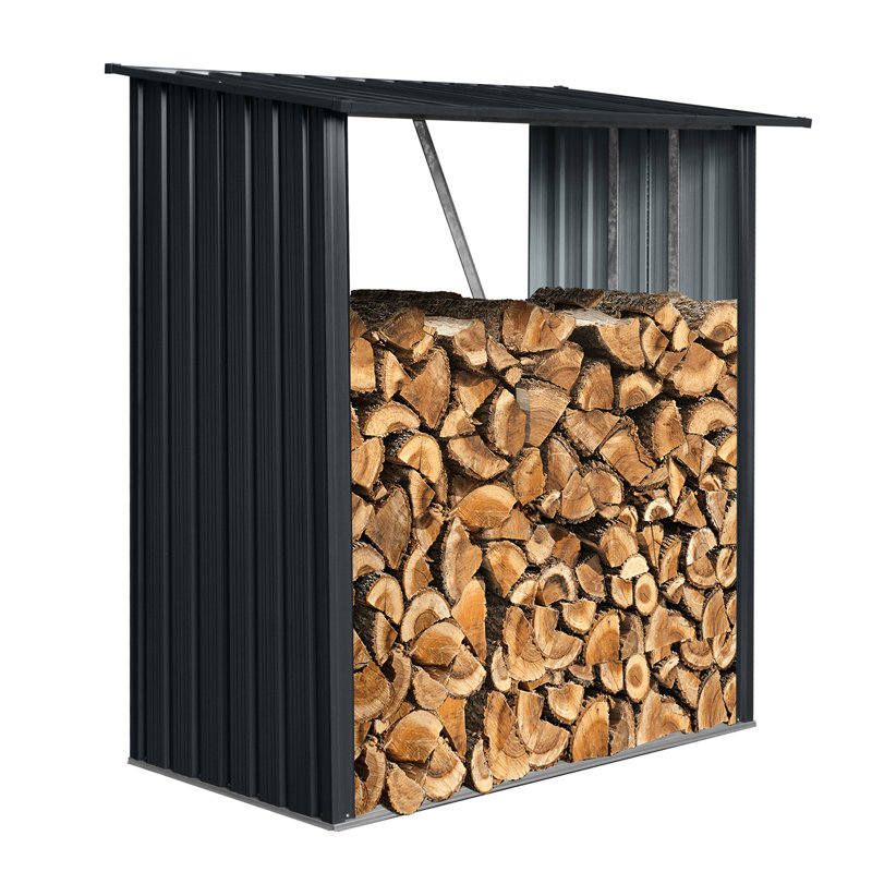 Outdoor Metal Firewood Rack 3Ft X 5Ft - To And Corrosion Black Storage Galvanized Steel Shed With Large Opening For Easy Access