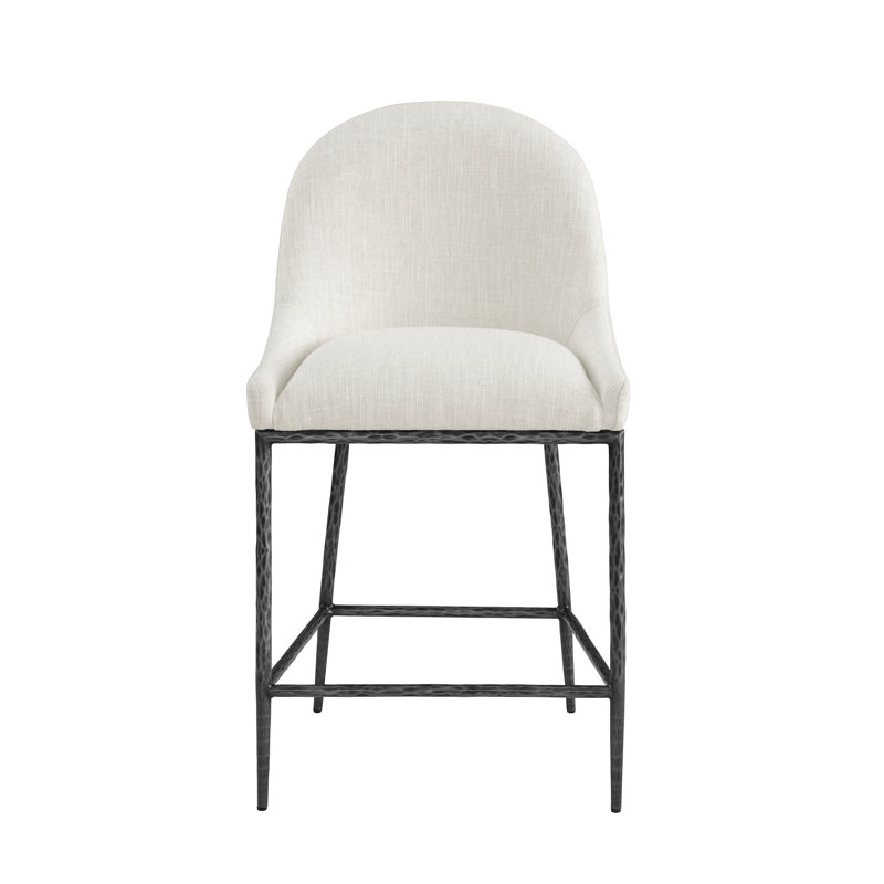 Lalia Hammered Forged Steel Upholstered Counter Height Curved Chair, Matte Gray