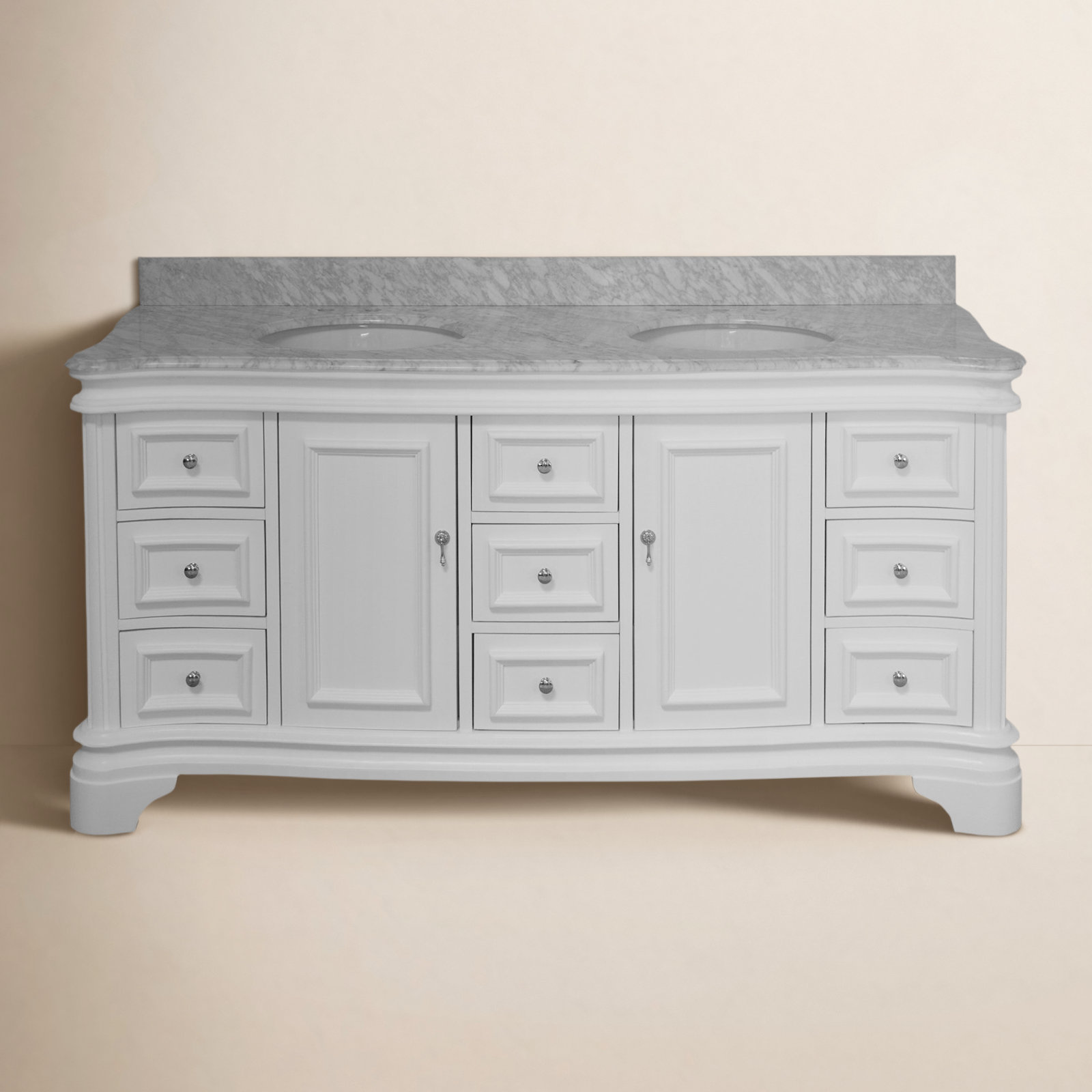 Twain 72" Double Bathroom Vanity Set, Carrara Marble, White