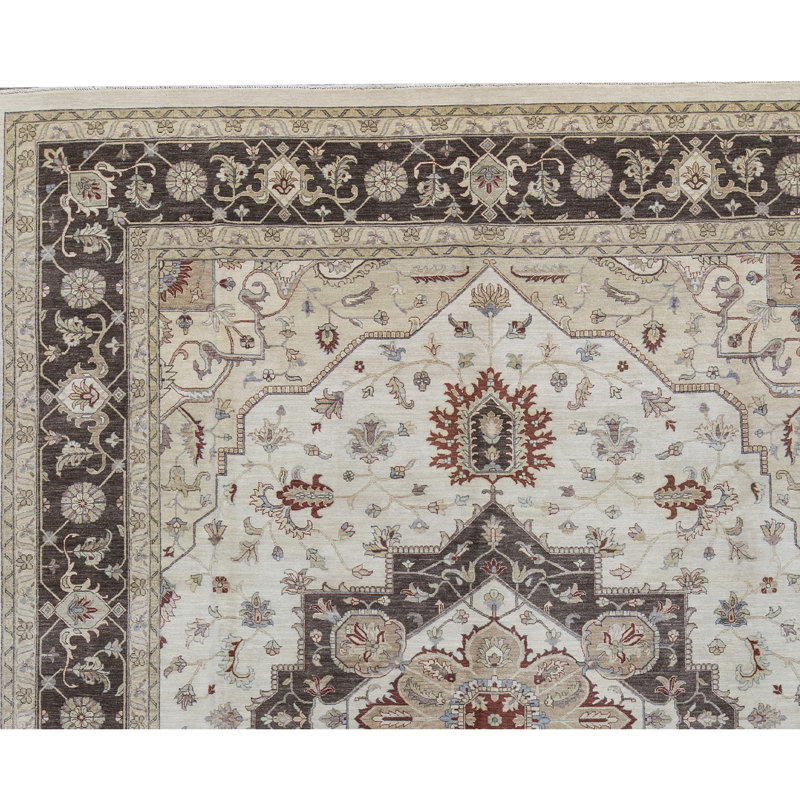 Hand-Knotted High-Quality Cream and Brown Area Rug