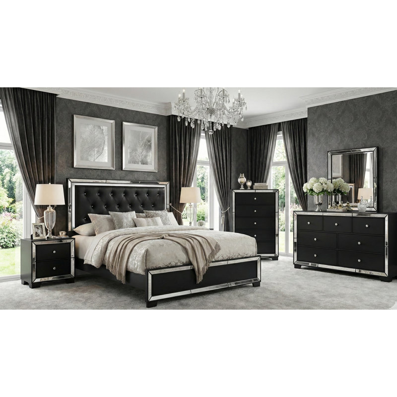 6 Pieces Bedroom Set, Queen, Black