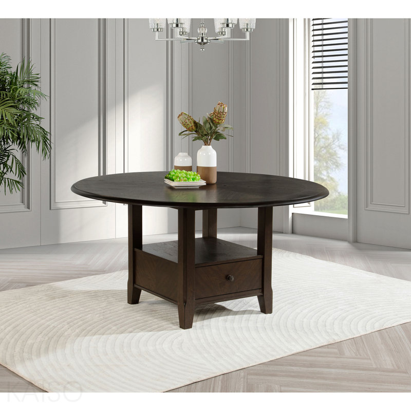 Dark Cocoa Round Dining Table With Drawer