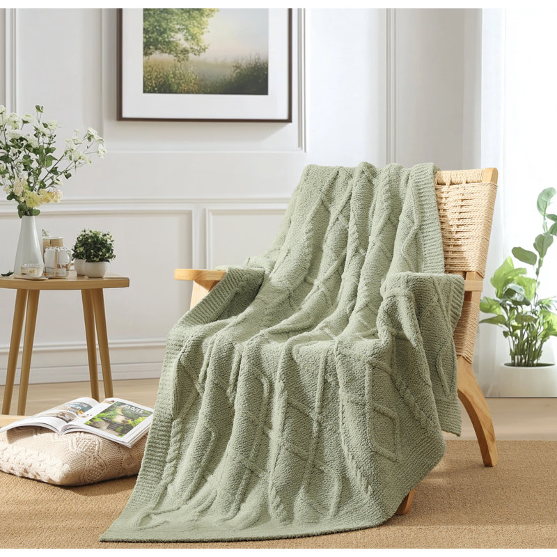 Feather Throw Blanket-Diamond pattern, Sage Green