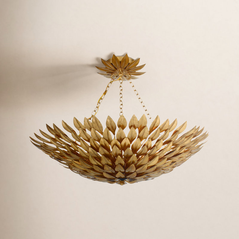 Plafonnier semi-encastré Margo, Or antique, Six lumières, H 6 pi x l 24,5 po x P 24,5 po