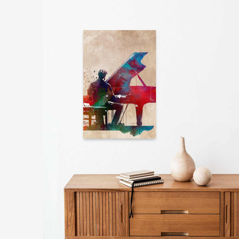 Vibrant Piano Performance Abstract Contemporary Wall Art Print 1 Piece Wrapped Canvas Wall Art, 60.96cm H x 40.64cm W