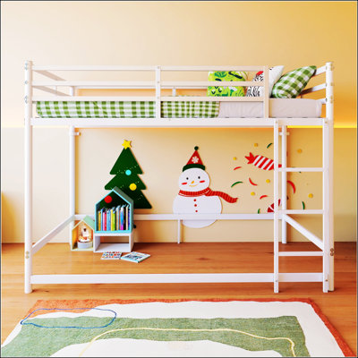 Bunk Bed with Ladder and high Guardrail Metal Bunk Bed, Storage Space, Noise Free,Twin Over Twin Size,WHITE