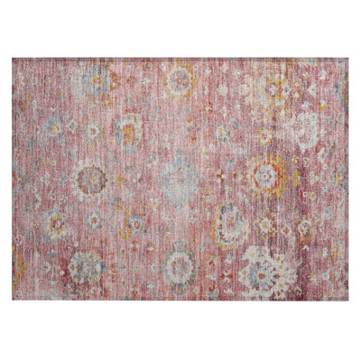 Machine Washable Indoor/Outdoor Chantille ACN1107 Pink Rug