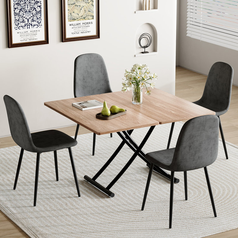4-Person Dining Table Set,Folding Table With Metal Base,Dining Table With Chairs, Dark Gray