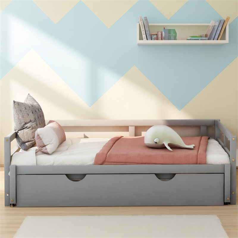 Extending Daybed With Trundle – Versatile Wooden Daybed For Maximized Space And Comfort, Expands From Twin To King Size, Gray