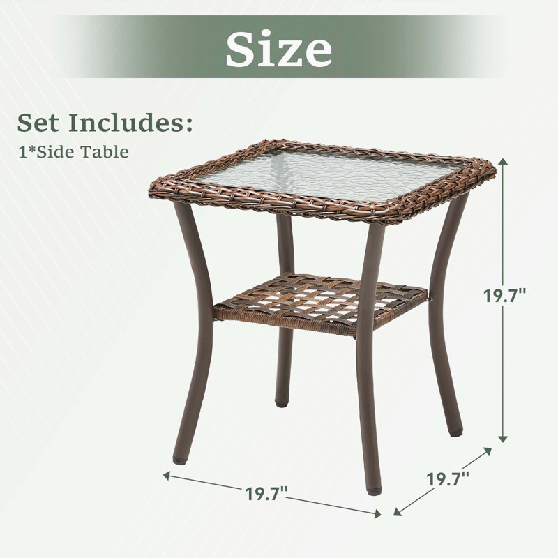 Table d'appoint d'extérieur en osier, petite table de bout carrée en rotin pour terrasse