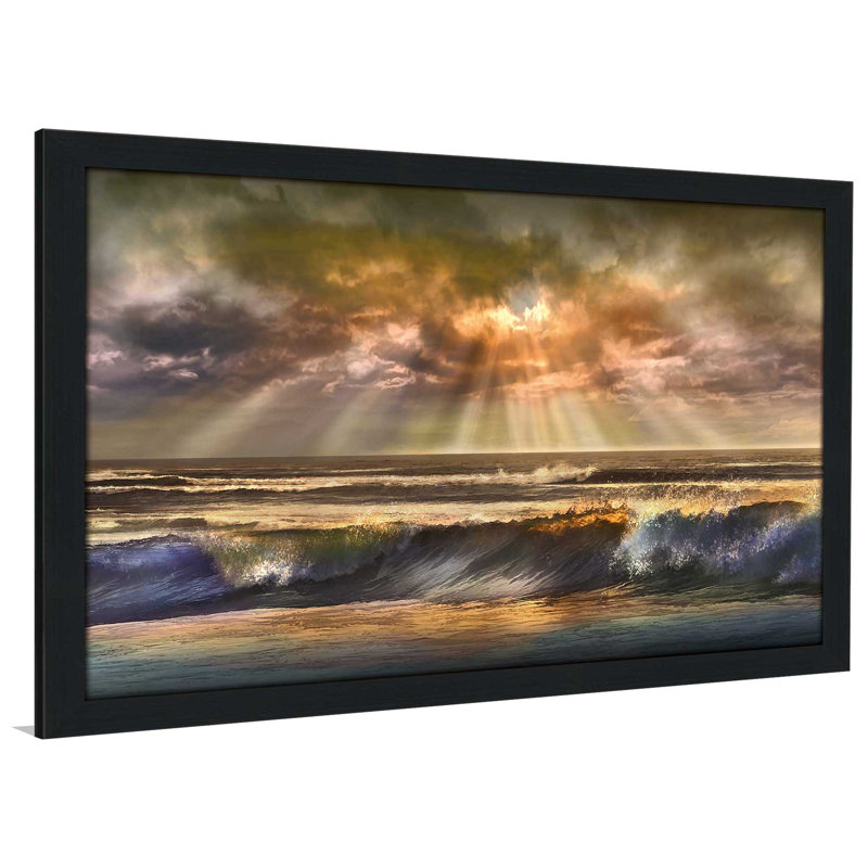 «Waves of Light», reproduction de photo encadrée, H 21,5 po x l 27,5 po x P 0,75 po, Cadre espresso