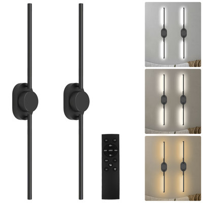 Ensemble de 2 appliques murales sans fil à piles avec télécommande, lumières murales rechargeables à intensité variable USB - température de couleur réglable 3000K-6000K pour chambre à coucher, salon, couloir, décoration murale, 31,5 pouces