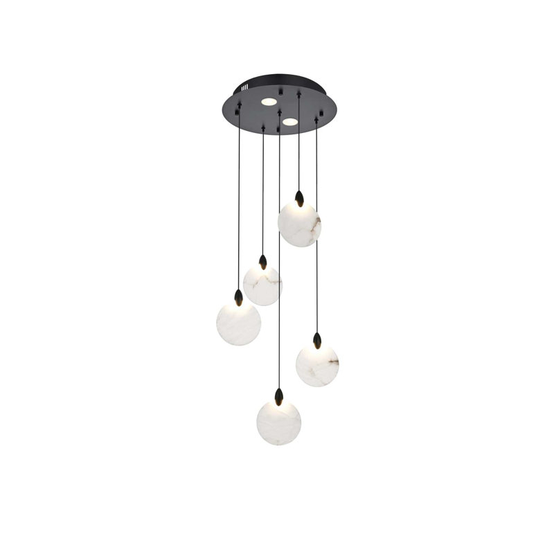 Luminaire suspendu en albâtre 16 pouces Avery, H 125 po x l 16 po x P 16 po, Noir