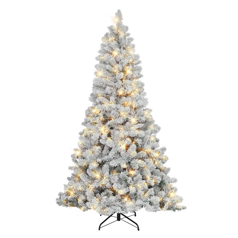 Pre-Lit White Pine Flocked Artificial Christmas Tree with LED Lights, 6ft H