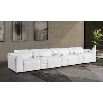 Top Grain Italian Leather Modular Power Triple Reclining Sofa With Triple Consoles & Power Reclining Headrests