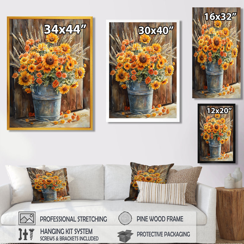 Ramona - Salon d'art mural floral, H 60 po x l 28 po, Brun, Impression encadrée flottante