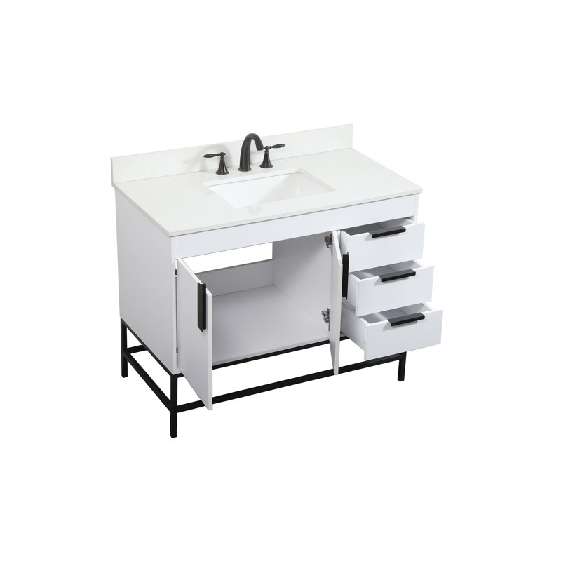Eugene 42'' Single Bathroom Vanity with Engineered Marble Top, White