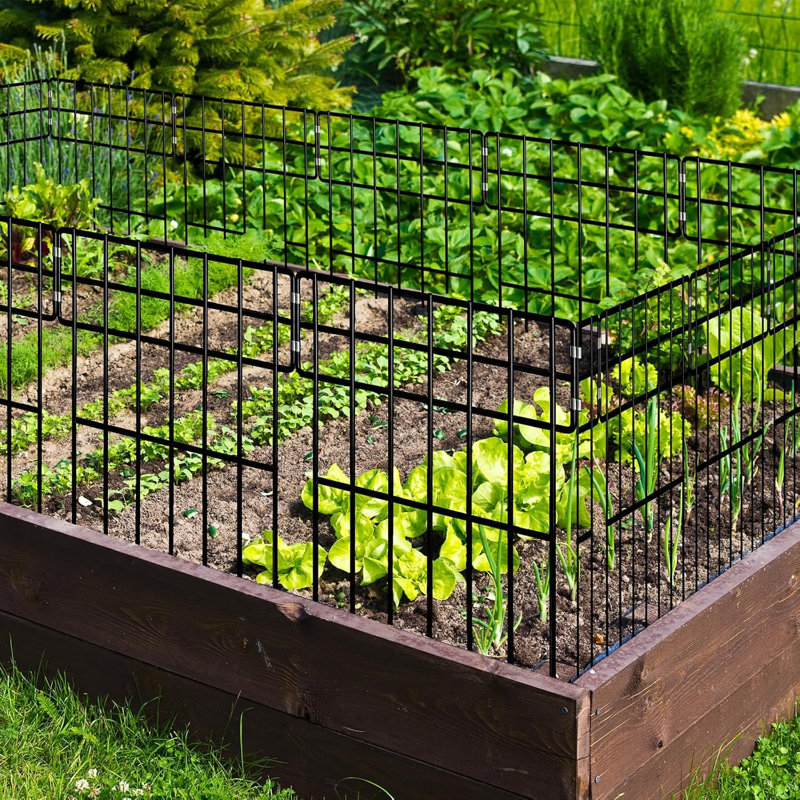 43cm x 33cm Metal Garden Fence Panels, 10/25 Pack, No-Dig, Black, 25