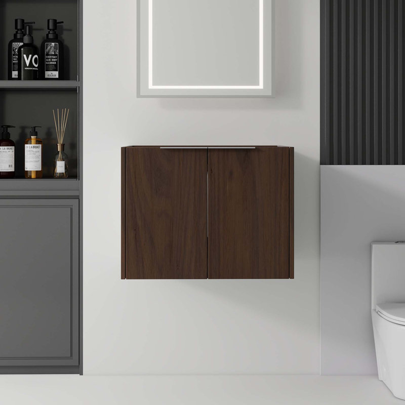 Meuble-lavabo flottant avec portes à fermeture douce et rangement spacieux, Brun