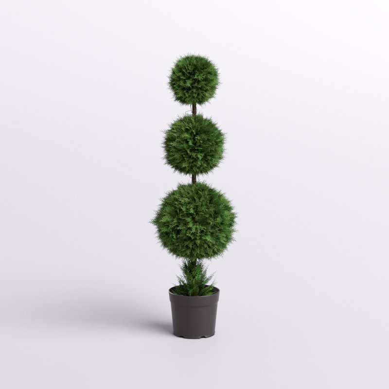 Elegant White Triple Ball Boxwood Topiary with Lights - 49" Outdoor Centerpiece