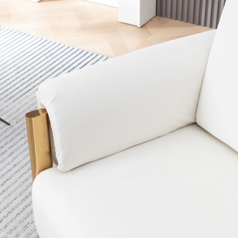 Fauteuil d'appoint Sistrunk moderne et glamour en velours blanc avec accoudoirs rembourrés et structure en métal doré, Blanc