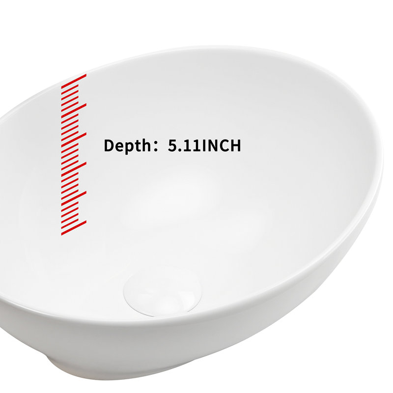 Évier de salle de bain de comptoir ovale en céramique blanc 16 po x 13 po x 5,5 po