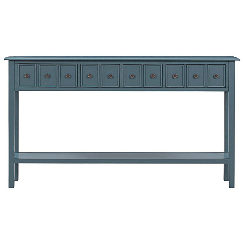 Long canapé avec deux tiroirs de taille différente et une tablette inférieure, Bleu