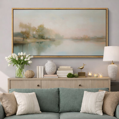 Abstract Lake Landscape Artwork, Green Country Sereny Wall Pictures, Giclee Canvas Digital Print Extra Large Framed Wall Art