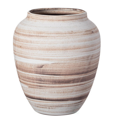  Vase en céramique de style bohémien à ouverture large de 8 pouces de style campagnard rond pour la maison