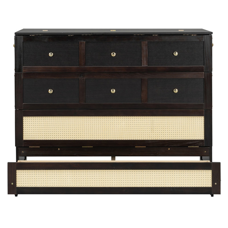 Lit escamotable pleine grandeur avec tiroirs de rangement, peu encombrant, élégant et robuste pour la chambre à coucher, espresso