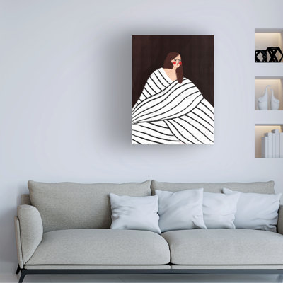 Œuvre sur toile «Bachelor», la femme aux rayures noires et blanches