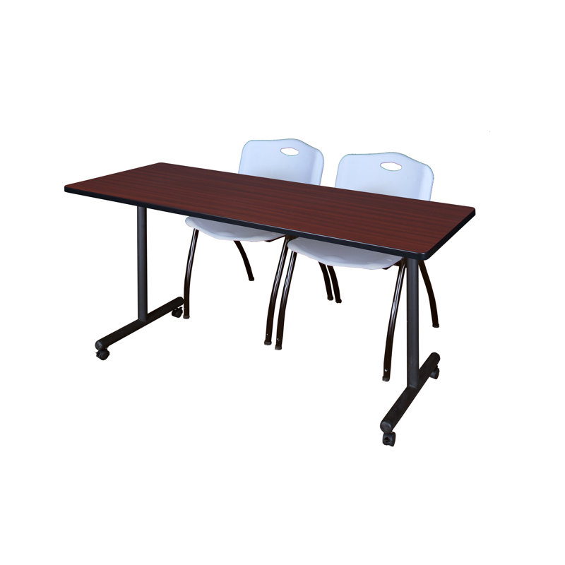 Table de formation mobile Nicklo, chaises empilables 2 M, Gris, Acajou, H 29 po x L 66 po x l 24 po