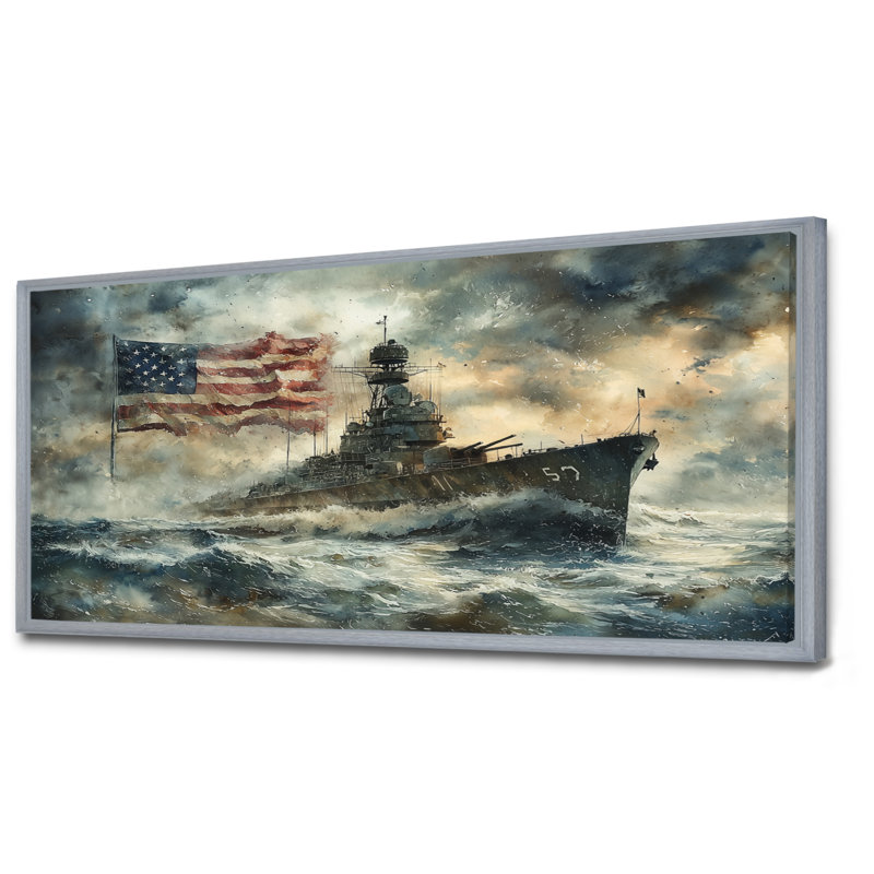 Drapeau américain sur le jour J, Invasion de la Seconde Guerre mondiale - art mural mode, H 28 po x l 60 po, Floater Framed