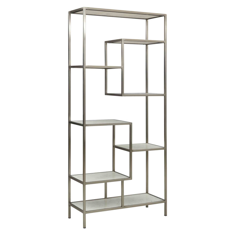80" H x 36" W Marble and Iron Storage Bookcase in Antique Nickel and White Marble
