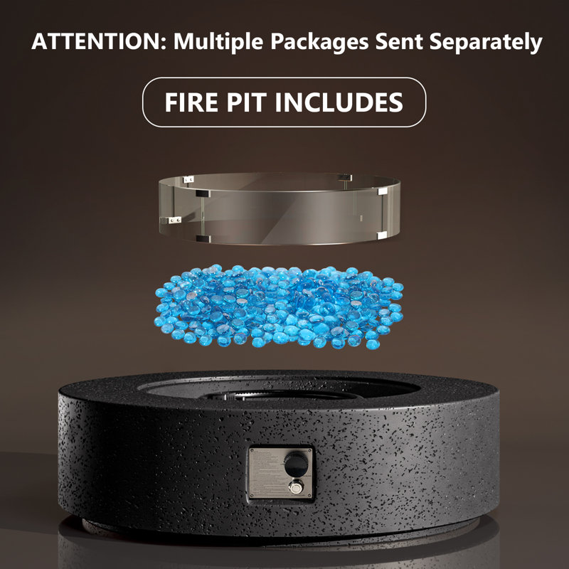 Outdoor Concrete Propane Fire Pit Table, Gray/Blue