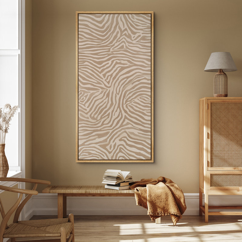 Beige, motif de lignes organiques abstraites avec subtile - grande impression encadrée sur toile de la chambre principale
