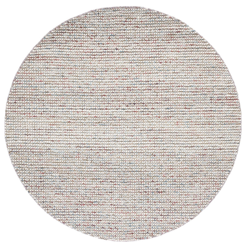 Tapis gris en laine tissé à la main, Rond 6 pi