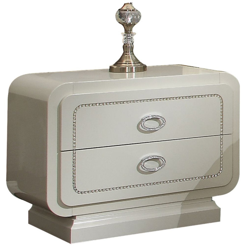 Minush 2-Drawer Nightstand in High Gloss, Ivory High Gloss